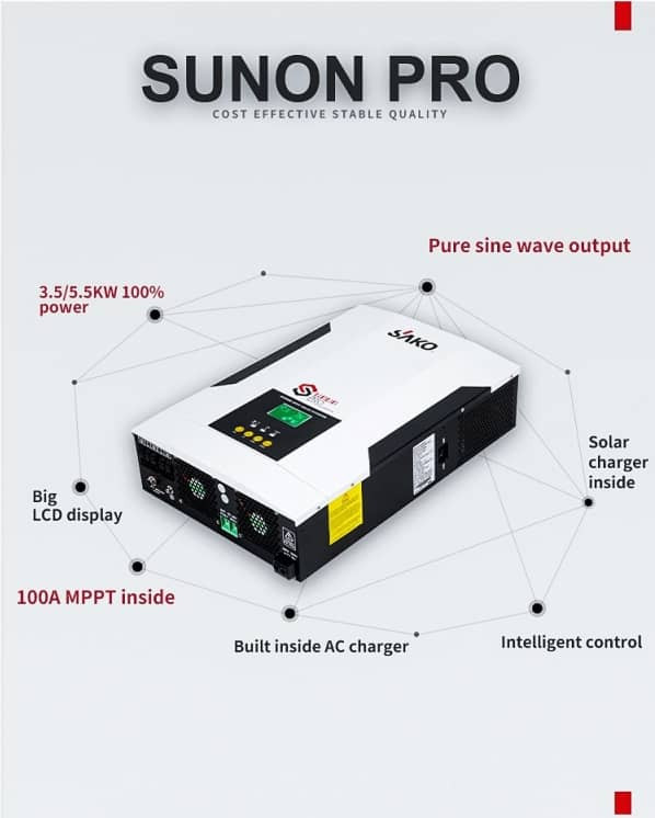 اینورتر شارژر (UPS ) سانورتر 3.5 کیلووات، 24 ولت، 100 آمپر MPPT برند SAKO مدل SUNON PRO 3.5K اصل