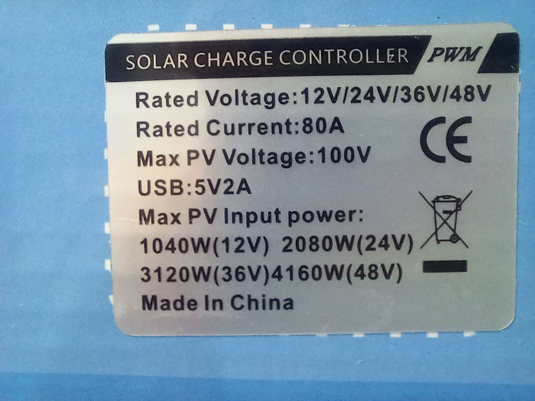 کنترل شارژر خورشیدی سولار 80آمپر 12/24/36/48 ولت دارای usb