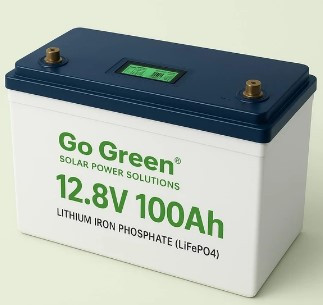 باتری لیتیوم فسفات ۱۰۰ آمپر ساعت 12/8ولت Go Green با نمایشگر