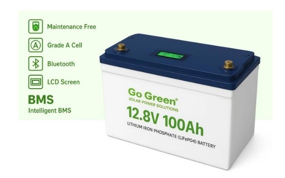 باتری لیتیوم فسفات ۱۰۰ آمپر ساعت 12/8ولت Go Green با نمایشگر