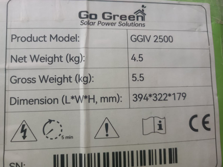 سانورتر (اینورتر شارژر) 2500 ولت آمپر 12 ولت سینوسی 100آمپر mppt برند Go Green مدل GGIV2500 اصل چین